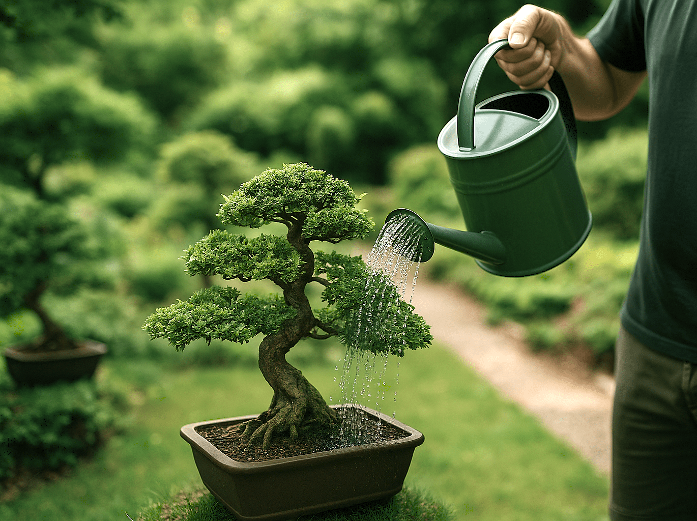 Cómo regar un bonsái en el jardín