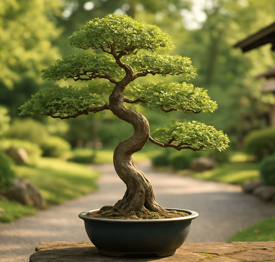 Bonsái estilo Moyogi con forma en S