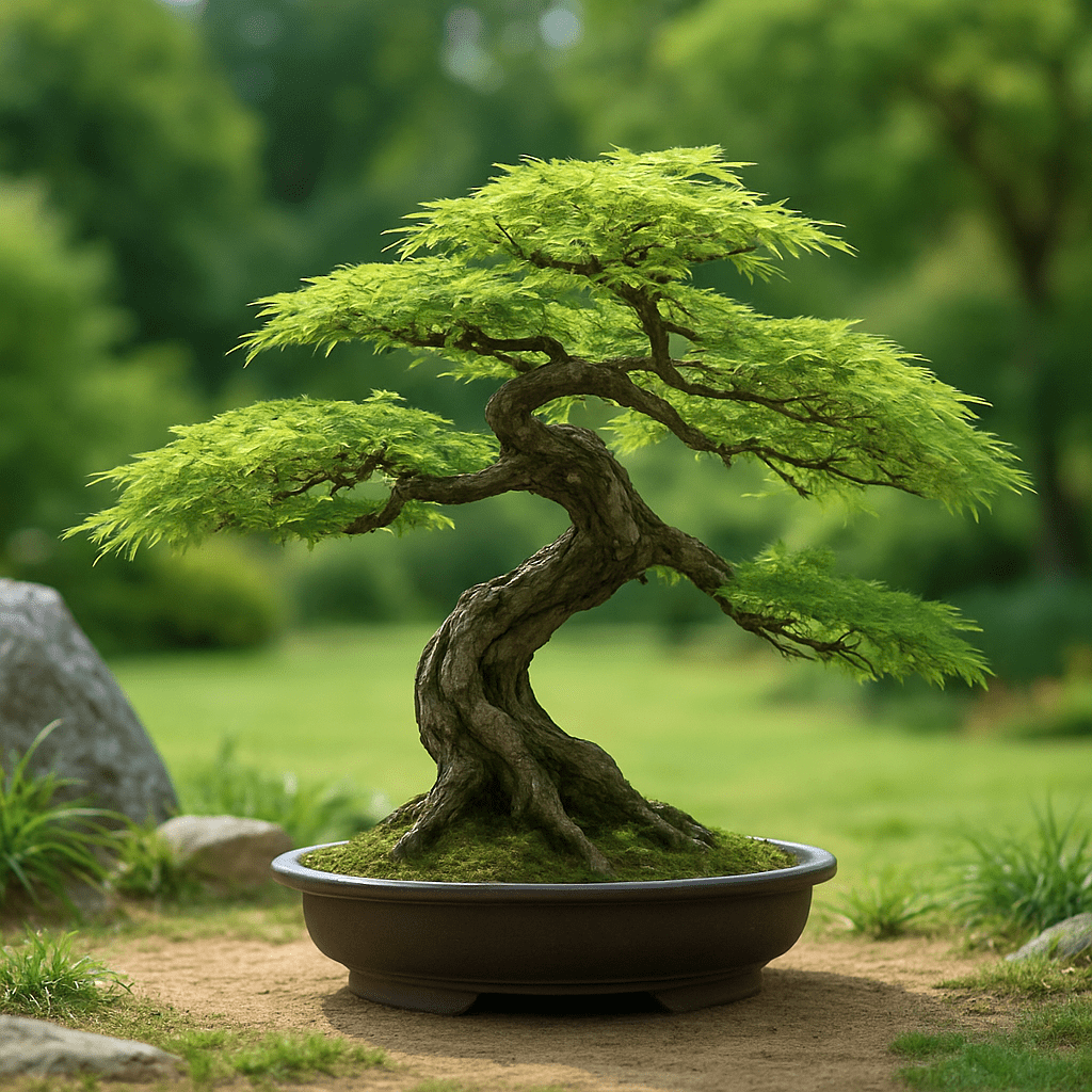 Bonsái estilo Fukinagashi barrido por el viento