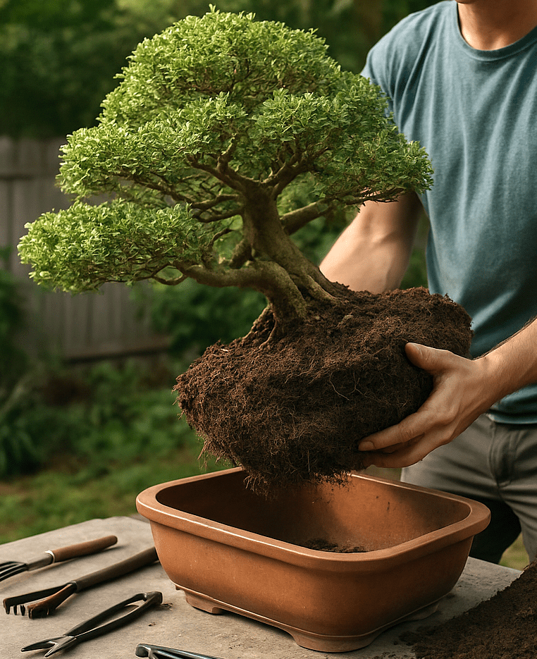Trasplante de un bonsái grande con cuidado